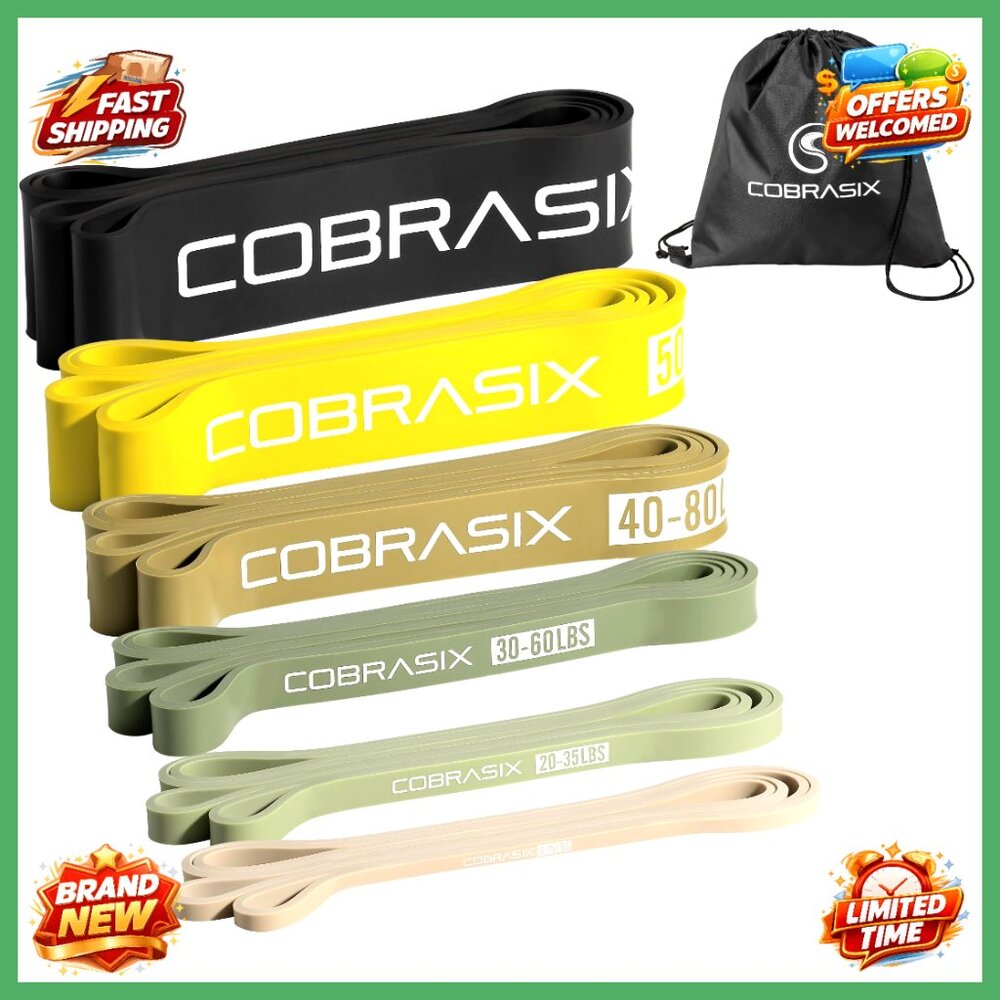 6-Piece Natural Rubber Resistance Bands Set for Strength Training & Stretching